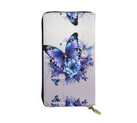 Oudrspo Leather Wallet - Stylish and Functional Wallet for Women with Multiple Compartments and Zipper Design Blue Purple Flower Butterfly Prints, Black, One Size
