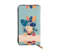 Oudrspo Leather Wallet - Stylish and Functional Wallet for Women with Multiple Compartments and Zipper Design Blue Orange Turtleback Bamboo Prints, Black, One Size