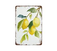 Oudrspo Lemon Painting Watercolor Print Botanical Art Print Kitchen Wall Decor Lemon Branch Poster Yellow Green Wall Art Lemons Home Decor Vintage Tin Sign Tin Sign Room Home Decor Signs 8x6 Inch