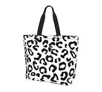 Oudrspo Leopard Print Black White Tote Bag For Women,Womens Tote Bags,Waterproof Tote Purse for Teacher,Gym,Work,School with interior Pocket