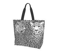 Oudrspo Leopard Tiger Print Black And White Tote Bag Ladies Cute Shopping Bag Large Capacity Shoulder Bag Work Fit Fashion Handbag Organizer