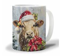 Oudrspo Light Brown Light Beige Gray Blue Coffee Mug, Christmas Winter Tree Santa Hat Cow Poinsettia Tea Cup for Women and Men, Gifts for Mother's DayGift Graduation Gift