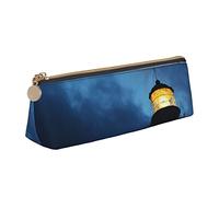 Oudrspo Lighthouse Pattern Pencil Pouch Triangle Pen Case Portable Pencil Bag Leather Organizer with Zipper Cosmetic Pouch Bag