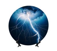 Oudrspo Lightning and Thunder Pattern Decorative Plate, 7in Microwave/Oven/Dishwasher Safe, Scratch Resistant, for Living Room Decor, Entryway Art, Gift for Home