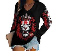 Oudrspo Lion Canada Flag Women's Long Sleeve Shirt Tunic Tops Casual Loose Fit Blouses