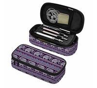 Oudrspo Lotus Elephant Pencil Case Organizer African Tribal Ornament India Ethnic Animal Pen Bag High Capacity for School Office Student Girl Women Adult Teen Gift Purple