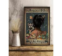 Oudrspo Love Cat Tattoo Woman I Am The Storm She Whispered Back Wall Art Poster Vintage signage for Home Garage Decor Gifts metal tin sign 6x8 Inch