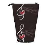 Oudrspo Love Music Notes Pencil Case,Stand Pencil Pouch,Telescopic Pencil Case Stand Pencil Holder Pen Bag