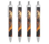 Oudrspo Majestic Tiger Running in Fire Ballpoint Pen Retractable Writing Smooth Black Ink Ball Point Pens Office Supplies 4 PCS