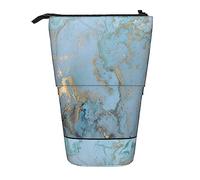 Oudrspo Marble Gold Effect Blue Blue Teal Marbling Pencil Case,Stand Pencil Pouch,Telescopic Pencil Case Stand Pencil Holder Pen Bag