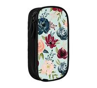 Oudrspo Maroon and Navy Flowers Printed Large Pencil Case, Durable Pencil Pouch, Portable Stationery Bag, Stationery Organizer