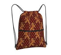 Oudrspo Medieval Gold Lions Gold Drawstring Backpack Bag Drawstring Zipper Backpack Sport Gym Travel Yoga Sackpack For Men Women