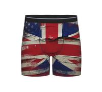 Oudrspo Mens Boxer Briefs Soft Underwear Long Leg Underpants, (Union Jack British Flag American Flags) Black