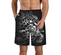 Oudrspo Men's Leopard Print Beach Shorts - Quick-Dry, Casual Swim Trunks for Vacation or Pool Parties White