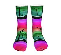 Oudrspo Men'S Soft Ankle Crew Socks Watercolor Wind Turbines Vintage Style Womens Cotton Athletic Socks