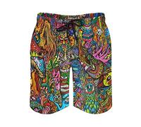 Oudrspo Mens Trippy Psychedelic Swim Trunks Beach Board Shorts with Mesh Lining and Pockets