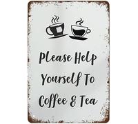 Oudrspo Metal Tin Sign Please Help Yourself to Coffee Tea Funny Poster Wall Art Aluminum Metal Sign for Bedroom Living Room Kitchen Cafe Garden Decor Gift 8x12inch