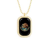 Oudrspo Mexico Coat of Arms Ea-gles Custom Necklace for Women Rectangle Pendant Necklaces Fashion Jewelry Gifts Gold Silver
