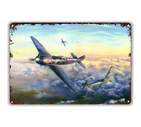 Oudrspo Military Theme Retro Metal Tin Sign WWII Fighter Military Poster Tin Painting Airplane Metal Wall Art for Home Garden Bars Cafes Office Store Pubs Man Cave Decor 12x8 Inch