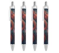 Oudrspo Moonlit Oriental Dragon And Peony Ballpoint Pen Retractable Writing Smooth Black Ink Ball Point Pens Office Supplies 4 PCS
