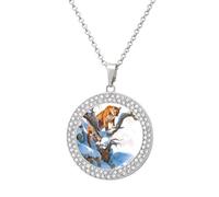 Oudrspo Mountains Snowy Lions Trees Branches Pendant Necklace for Women Diamond Necklaces Circle