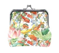 Oudrspo Multi 13 Women Leather Coin Purse, Hasp Card Key Change Wallet Kiss LockClutch Pouch Pocket Ladies Small Buckle Handbag Case Print Peacock with Beautiful Feathers Green Blue Pattern