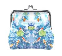 Oudrspo Multi 16 Women Leather Coin Purse, Hasp Card Key Change Wallet Kiss LockClutch Pouch Pocket Ladies Small Buckle Handbag Case Print Tennis Ball Racket Blue Green Pattern