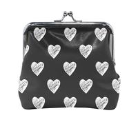 Oudrspo Multi 17 Women Leather Coin Purse, Hasp Card Key Change Wallet Kiss LockClutch Pouch Pocket Ladies Small Buckle Handbag Case Print Silver Glowing White Hearts Seamless On Black
