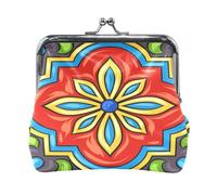 Oudrspo Multi 18 Women Leather Coin Purse, Hasp Card Key Change Wallet Kiss LockClutch Pouch Pocket Ladies Small Buckle Handbag Case Print Peacock with Beautiful Feathers Green Blue Pattern