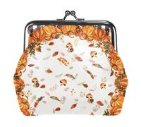 Oudrspo Multi-2 Autumn Pumpkin Black and White Plaid Womens Wallet Small Compact Vintage Wallet,Ladies Coin Purse with Zipper and Kiss Lock