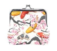 Oudrspo Multi 7 Women Leather Coin Purse, Hasp Card Key Change Wallet Kiss LockClutch Pouch Pocket Ladies Small Buckle Handbag Case Print Exotic Green Leaves and Orange Flowers