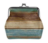 Oudrspo Multi-7 Wooden Blue and Brown Womens Kiss Lock Wallet Small Zipper Coin Pocket for Womens Vintage Purse Card Holder