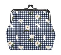 Oudrspo Multi-9 Navy and White Gingham Womens Buckle Coin Purses Pouch Kiss-Lock Change Purse Wallets, 4.3x4.7 in/11x12 cm