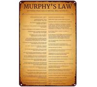 Oudrspo Murphy's Law Rule Quote Poster Retro Metal Tin Sign,Motivational Wall Art Decor Rustic Tin Signs for Garden Bar Home Kitchen Cafes Office Store Wall Decor 8x12 Inch