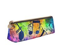 Oudrspo Music Notes with Clef Pencil Case Cosmetic Bag Pen Pouch Leather Triangle Storage Bag Zippered Stationery Organizer for Adults Office