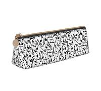 Oudrspo Music Notes with Clef Pencil Case Cosmetic Bag Pen Pouch Leather Triangle Storage Bag Zippered Stationery Organizer for Adults Office