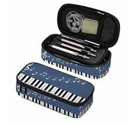 Oudrspo Music Theme Pen Organizer Bag White Black Piano Keys Music Note Musical Design Intoxicating Watercolor Pencils Cosmetic Bag Office Stationery Organizer for Teen Gray Blue
