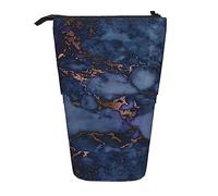Oudrspo Navy Blue & Faux Copper Marble Pattern Pencil Case,Stand Pencil Pouch,Telescopic Pencil Case Stand Pencil Holder Pen Bag