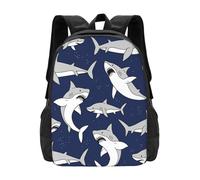 Oudrspo Navy Blue Grey Shark Backpack Travel Bag Lightweight Bookbag Casual Daypack Laptop Backpack Adjustable for Women Men 16.5 Inch
