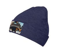 Oudrspo Navy Blue Paris Eiffel Tower Picture Print Multifunctional Knit Cap Knitted Hat Soft Warm Winter Beanie for Men and Women