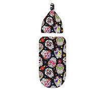 Oudrspo Newborn Swaddle Blankets Hat Sets Soft Stretchy Day of The Dead Sugar Skull Baby Stuff Receiving Blanket Gifts for Infant Baby Boy Girl
