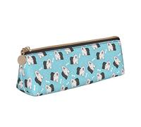 Oudrspo Old English Sheepdog Pattern Pencil Case Cosmetic Bag Pen Pouch Leather Triangle Storage Bag Zippered Stationery Organizer for Adults Office