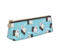 Oudrspo Old English Sheepdog Pattern Pencil Pouch Triangle Pen Case Portable Pencil Bag Leather Organizer with Zipper Cosmetic Pouch Bag