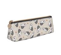 Oudrspo Old English Sheepdog Pattern Pencil Pouch Triangle Pen Case Portable Pencil Bag Leather Organizer with Zipper Cosmetic Pouch Bag