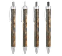 Oudrspo Old Rustic Wooden Ballpoint Pen Retractable Writing Smooth Black Ink Ball Point Pens Office Supplies 4 PCS