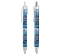 Oudrspo Orcas Whales Play in The Ocean Retractable Ballpoint Pens Black Gel Ink Pen Smooth Writing for Office Home Work