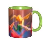Oudrspo Origami Paper Cranes Double Color Ceramic Coffee Mug(11oz) Classic Round Handle Microwave Safe Tea Cup with Smooth Glossy Finish for Office and Home