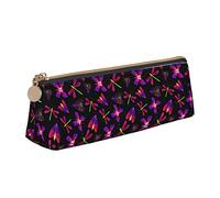 Oudrspo Oudrspoorescent Butterfly Dragonfly Pencil Case Cosmetic Bag Pen Pouch Leather Triangle Storage Bag Zippered Stationery Organizer for Adults Office