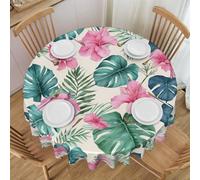 Oudrspo Palm Tree Leaf Print Round Tablecloth - 60 Inch, Water Resistant Washable Polyester Table Cloth for Buffet Table, Holiday Party, Dinner, Wedding