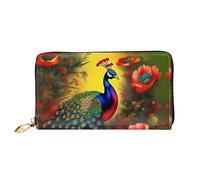 Oudrspo Peacock Flowers Women's Long Zipper Wallet, 7.48x4.13 Inches, Comes with Credit Card Slots Inside, Lightweight and Durable.
